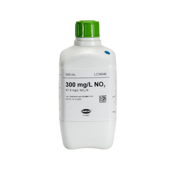 Patrón de nitrato 300 mg/L NO₃ (67,8 mg/L NO₃-N), 500 mL