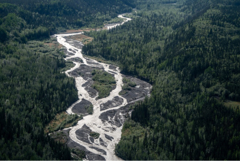 Aguas Superficiales vista aerea del Rio Kennicott cerca de McCarthy Alaska