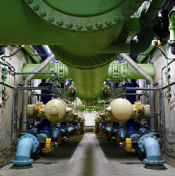 The filter gallery of a drinking water plant. The particulates the cause turbidity are filtered out here, and turbidity testing on both influent and effluent will indicate the quality improvement of water. Hach process turbidimeters and benchtop lab turbidimeters are engineered to eliminate the mis-match between lab and process measurements of the same water samples.?